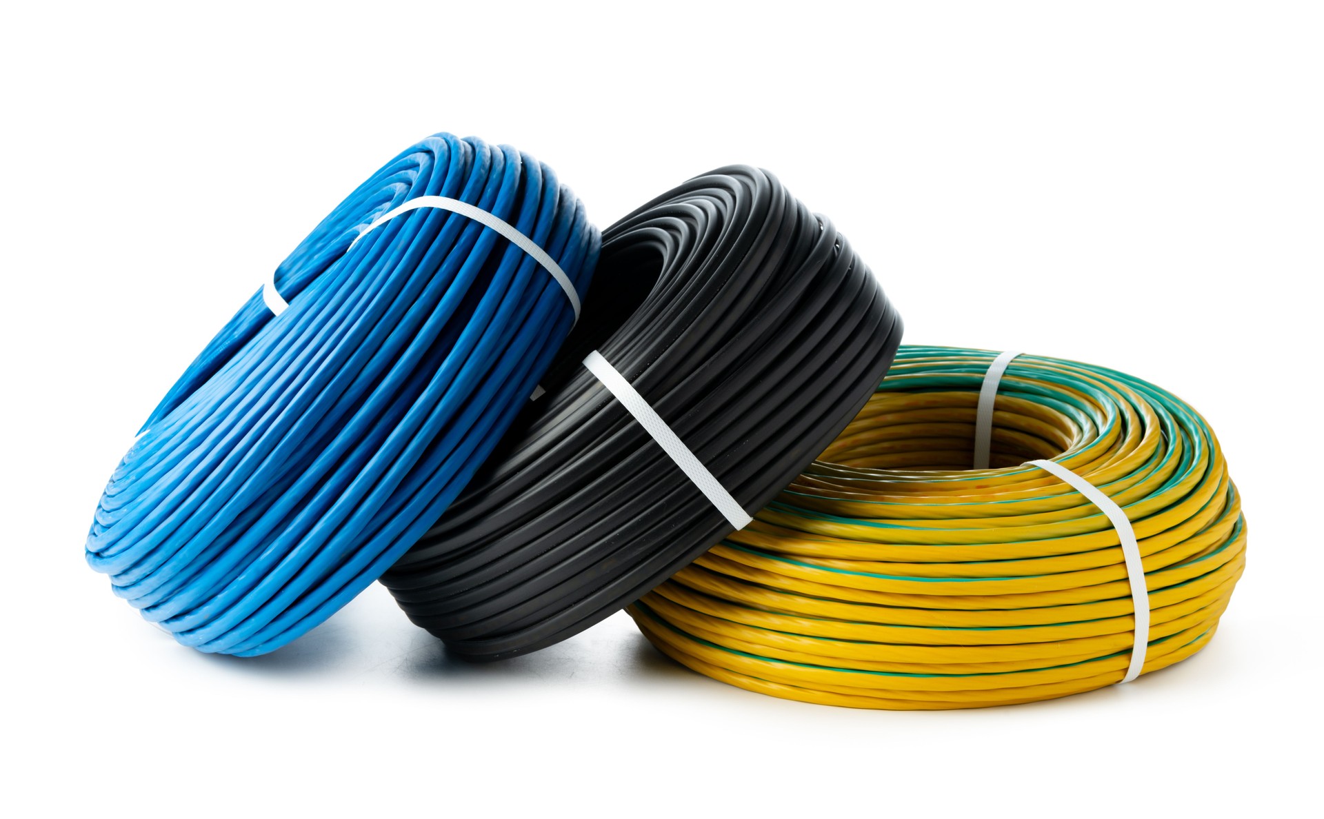 Three Rolls of Electrical Wire Isolated on White Background
